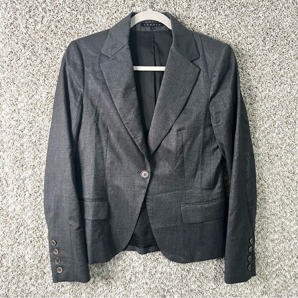 Theory Blazer Women’s 8 Dark Slate Gray Glittery Wool Blend Jacket